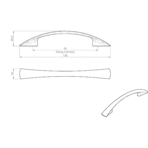 Loops 4x Tapered Pull Handle 138 x 16mm 96mm Fixing Centres Satin Nickel Curved Bow 2