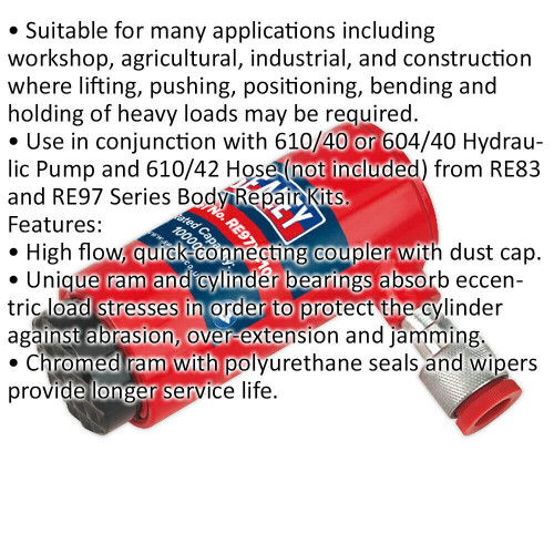 Loops 10 Tonne Compact Hydraulic Push Ram - Quick Connect Coupler - Body Repair Ram 1