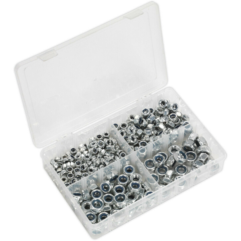 Loops 300 Pc Nylon Locknut Assortment - M6 To M12 - Partitioned Storage Box - Din 985