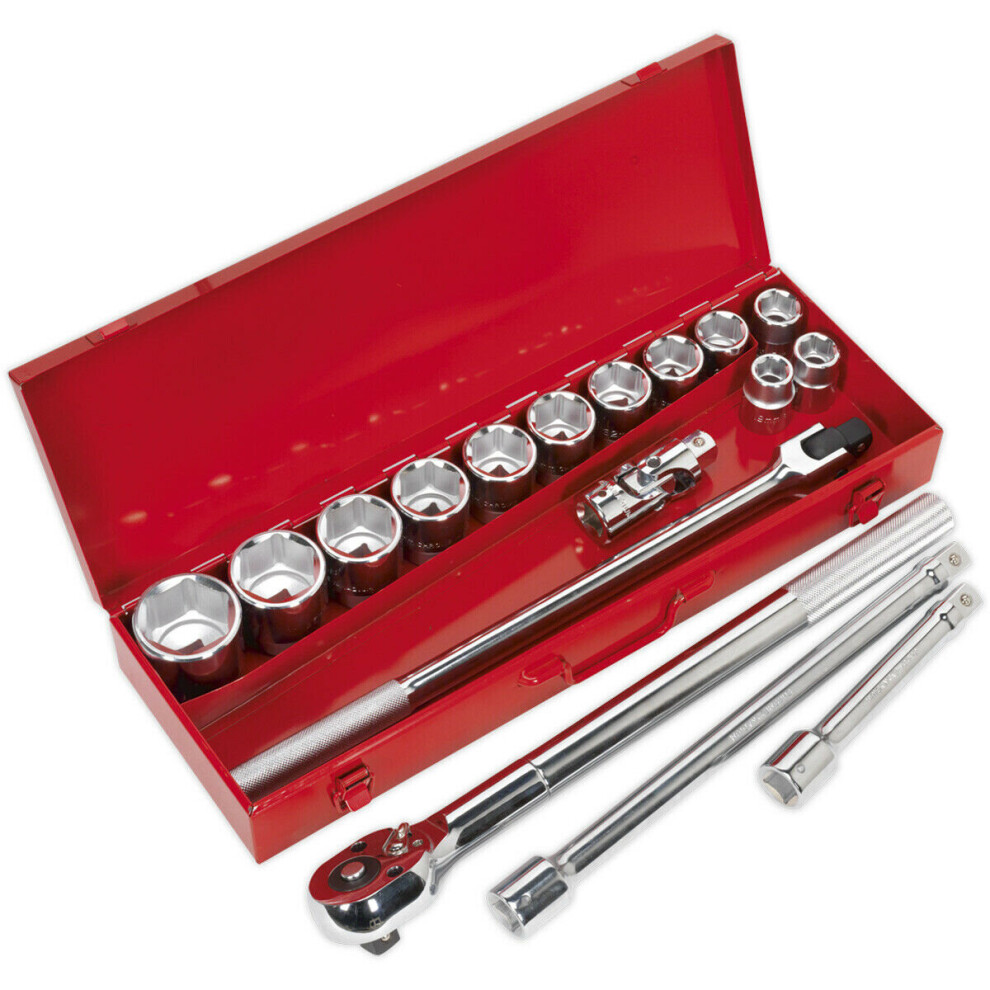 Loops 17 Pack Socket Set - 3/4" Square Drive - 6 Point Socket Kit - Chrome Vanadium