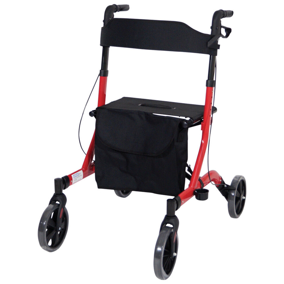 Loops Red Deluxe Ultra Lightweight Aluminium 4 Wheeled Rollator Foldable Walking Aid