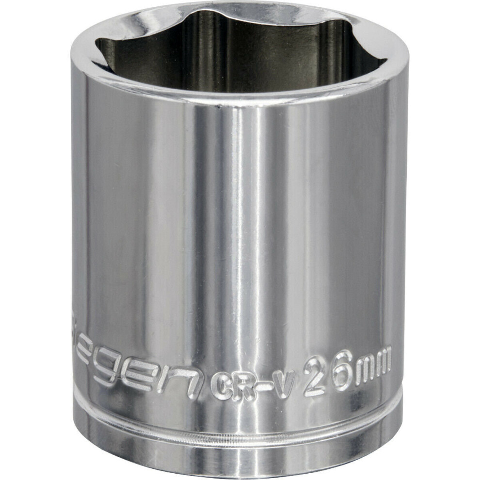 Loops 26Mm Chrome Plated Drive Socket - 1/2" Square Drive - High Grade Carbon Steel