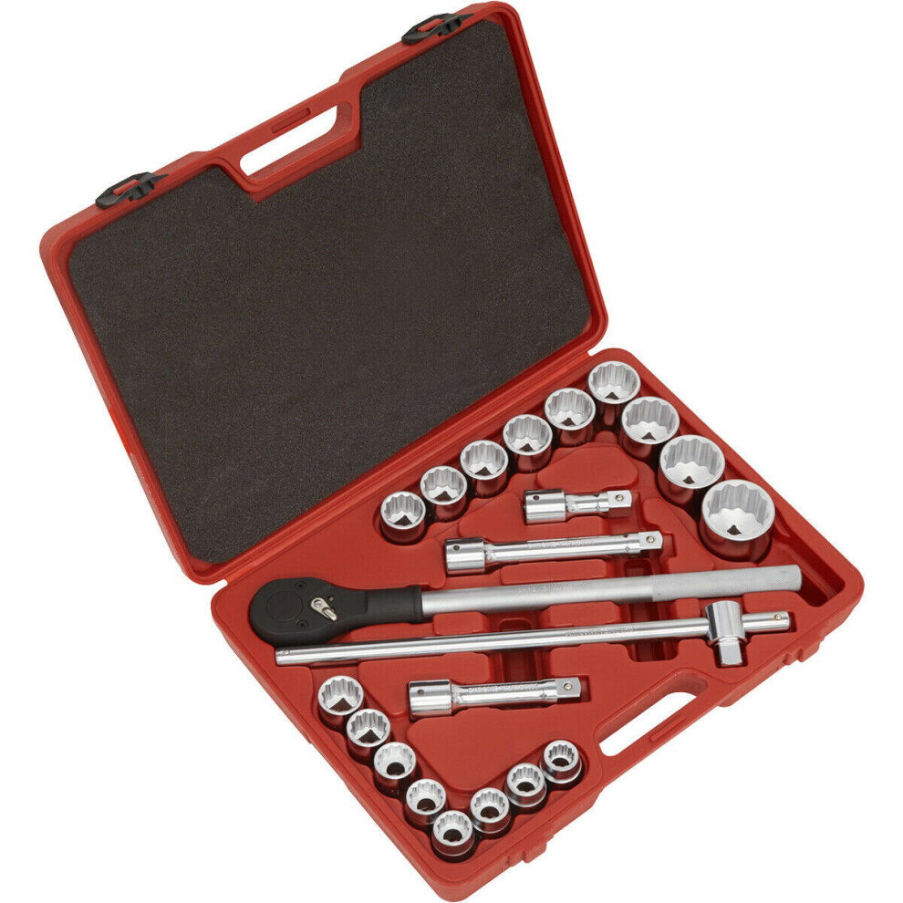 Loops 22 Pack Socket Set - 3/4" Metric Square Drive - 12 Point Socket & Ratchet Handle