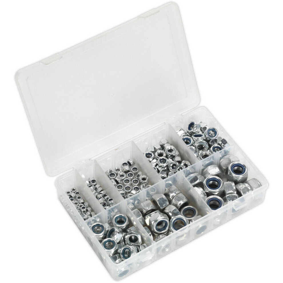 Loops 255 Pc Nylon Locknut Assortment - M4 To M16 - Partitioned Storage Box - Din 985