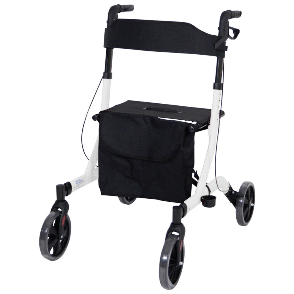 White Deluxe Ultra Lightweight Aluminium 4 Wheeled Rollator Foldable Walking Aid