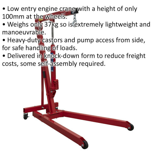 Loops 500kg Low Profile Engine Crane - Heavy Duty Castors - Lightweight Crane 1