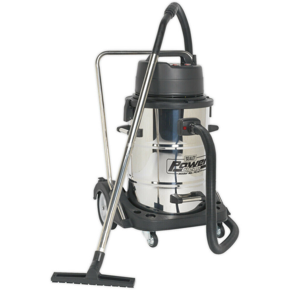 2400W Industrial Wet & Dry Vacuum Cleaner - 77L Stainless Steel Swivel Drum