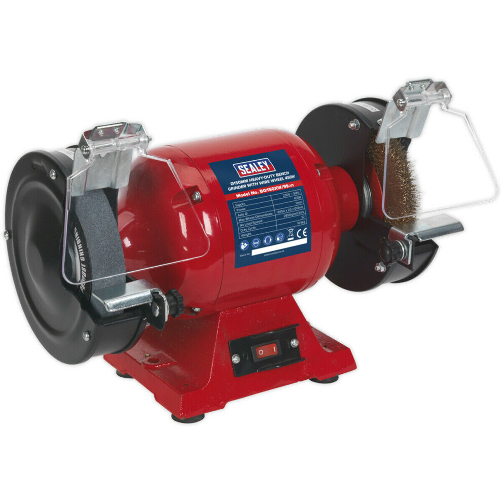 Loops 150Mm Heavy Duty Bench Grinder With Wire Wheel 450W Copper Wound Induction Motor