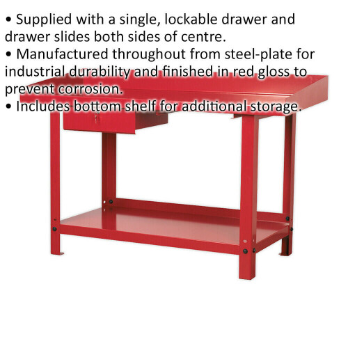 Loops 1.5m x 0.65m Steel Workbench & Lockable Draw - Shelf Storage - Work Station 1