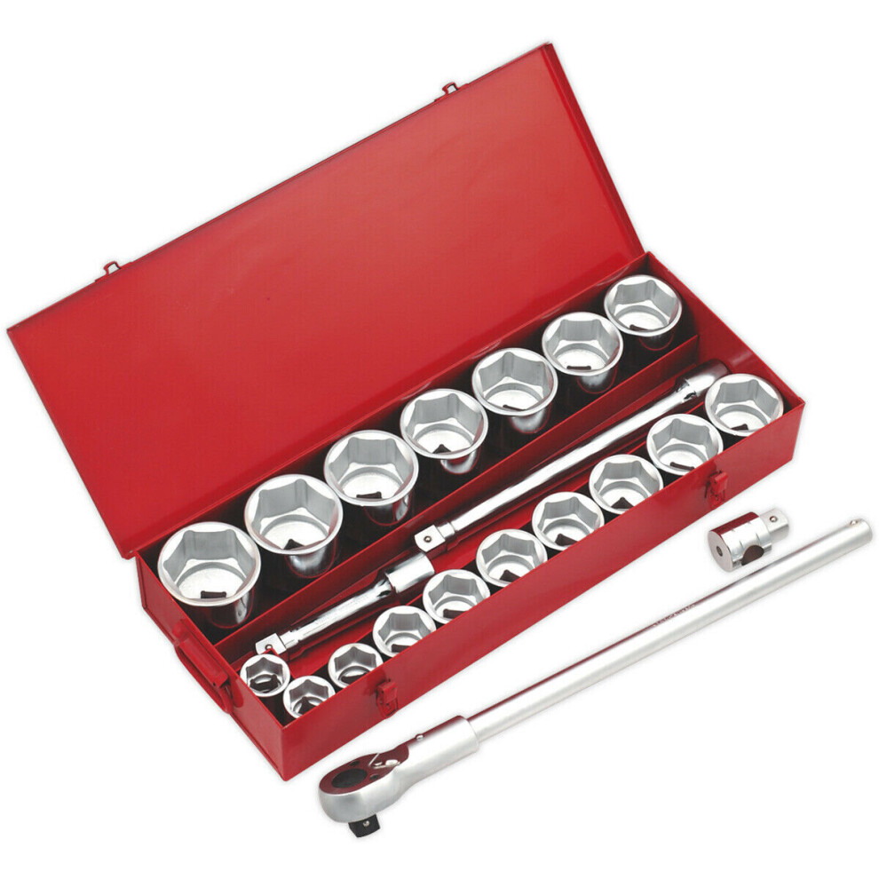 22 PACK Socket Set - 1" Metric Square Drive - 6 Point Socket & Ratchet Handle