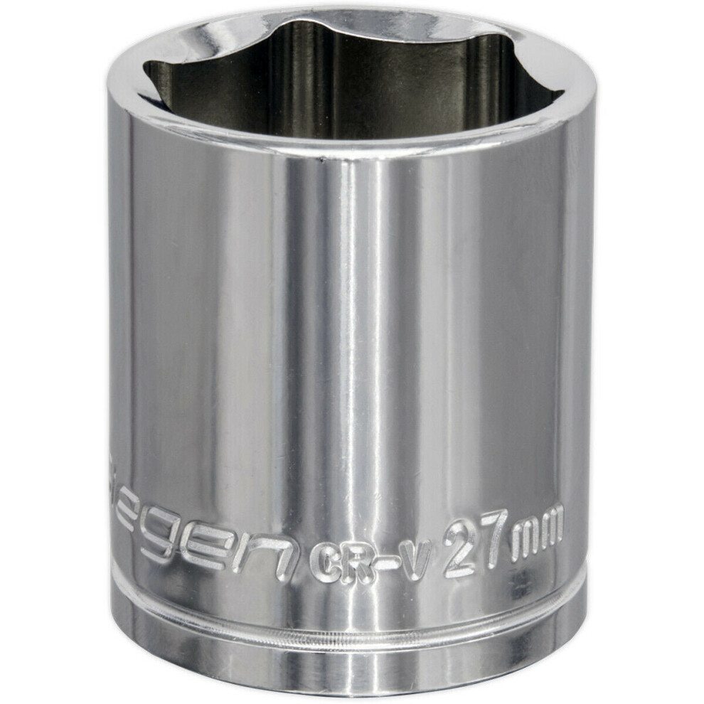 Loops 27Mm Chrome Plated Drive Socket - 1/2" Square Drive - High Grade Carbon Steel