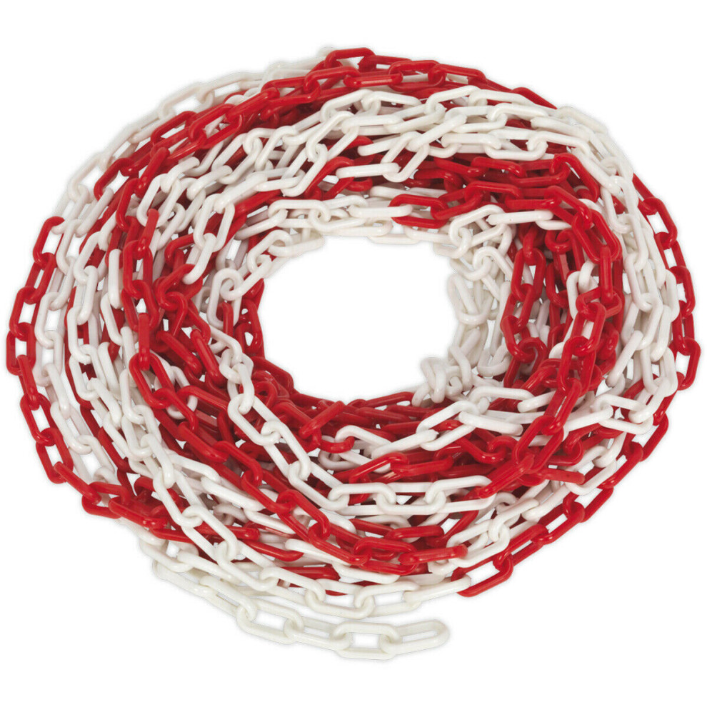 Red & White Plastic Chain - 25m x 6mm - High Voltage Exclusion Zone - Safety