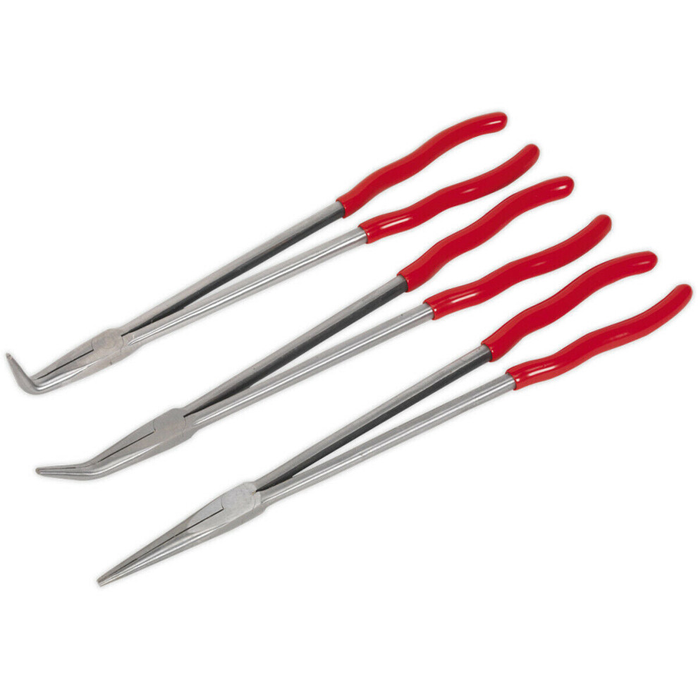 Loops 3 Piece 400Mm Needle Nose Pliers Set - Straight & Angled Nose - Serrated Jaws