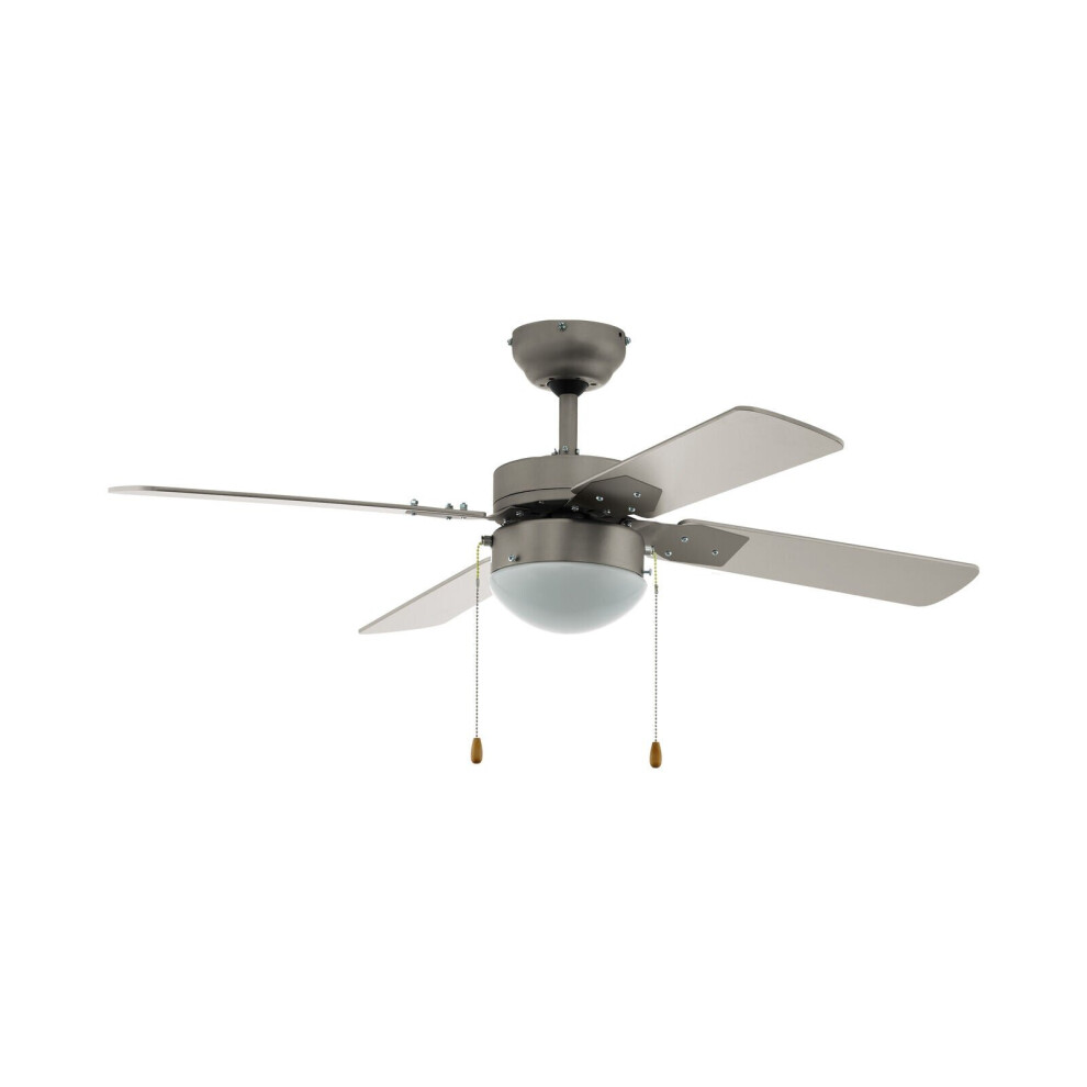Loops Remote Control Ceiling Fan & Light Satin Nickel & White Shade 1 X 60W E14 Bulb