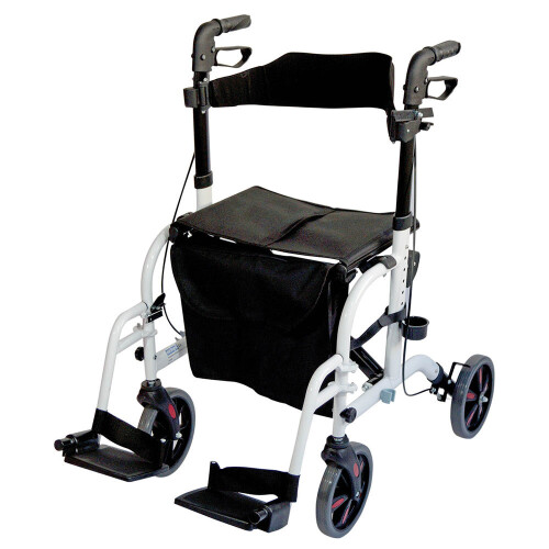 Loops White Deluxe Aluminium Rollator and Transit Chair 2-in-1 Dual Function Walker 2