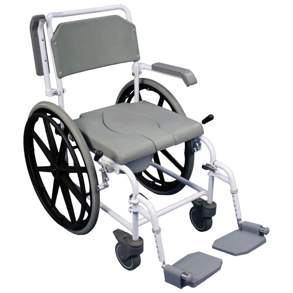 Aidapt Self Propelled Shower Commode Chair - Rust Free Alloy Frame - 7.5 Litre Potty