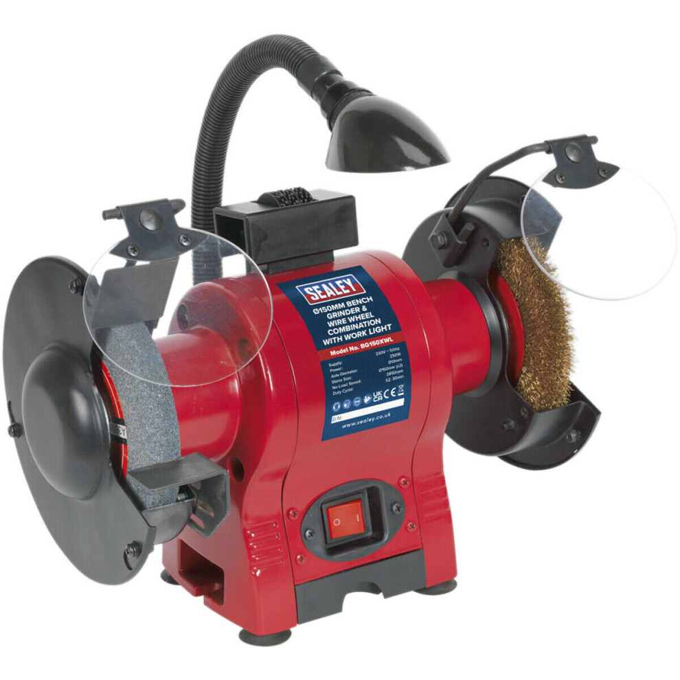 Loops 150Mm Bench Grinder & Wire Wheel Combo - 250W Induction Motor - Coarse Stone