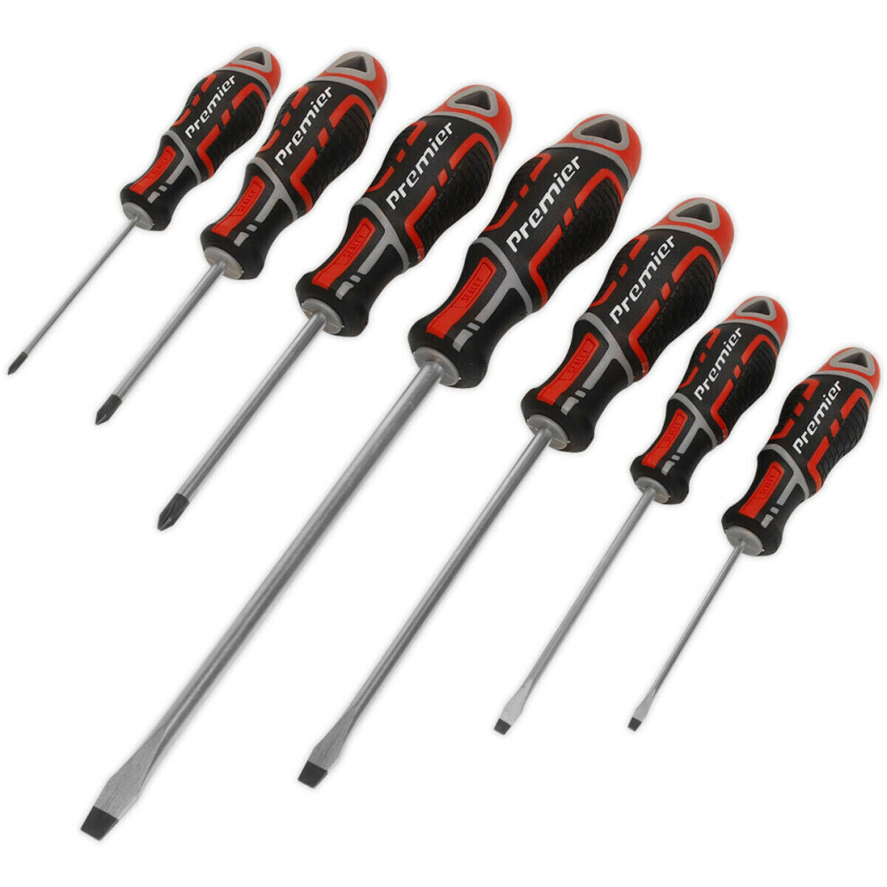 7 Pack Premium Soft Grip Screwdriver Set - Slotted & Pozi Various Sizes Red 5056524244173