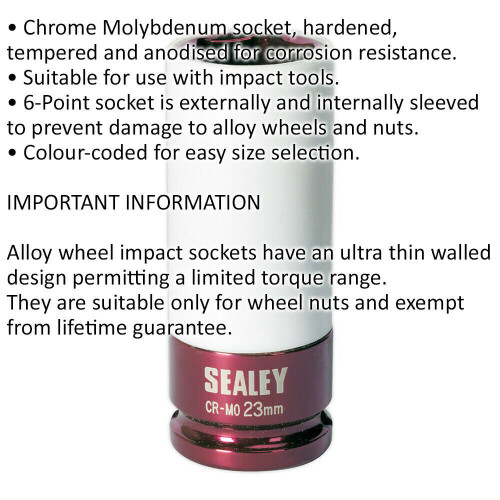 Loops 23mm Alloy Wheel Impact Socket - 1/2" Square Drive - Rim Protect Sleeved Socket 1
