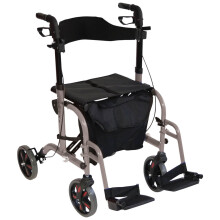 Grey Deluxe Aluminium Rollator and Transit Chair 2-in-1 Dual Function Walker