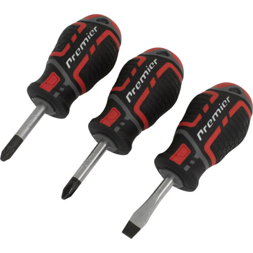 Loops 3 PACK Premium Stubby Screwdriver Set - Slotted Phillips & POZI - 38mm Mini