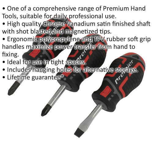 Loops 3 PACK Premium Stubby Screwdriver Set - Slotted Phillips & POZI - 38mm Mini 1