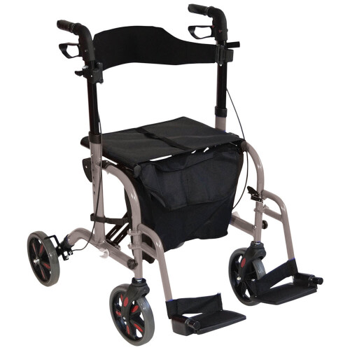 Loops Grey Deluxe Aluminium Rollator and Transit Chair 2-in-1 Dual Function Walker 2