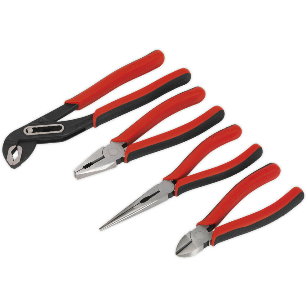 4 Piece Pliers Set - Drop Forged Steel - Serrated Jaws - Comfort Grip Handles