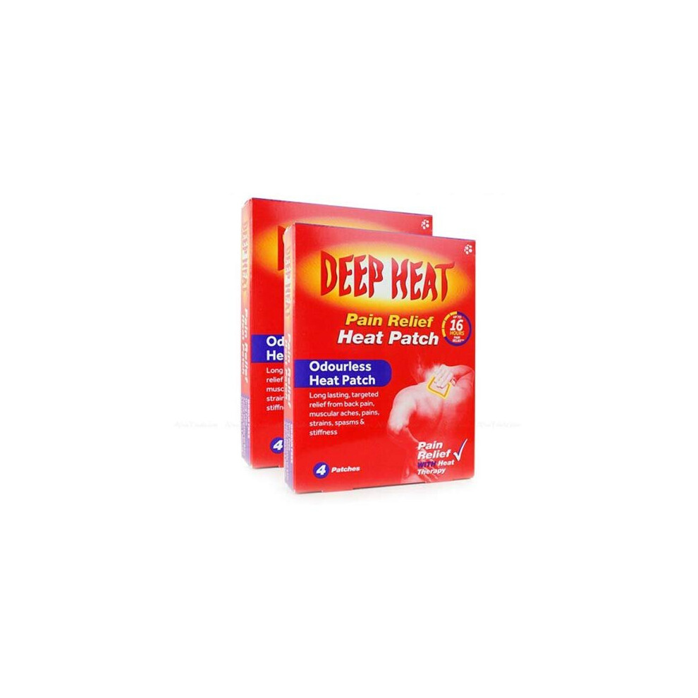 Deep Heat Odourless Patch Muscle XL Back Pads Pain Relief - Pack of 2 x 4 Patches