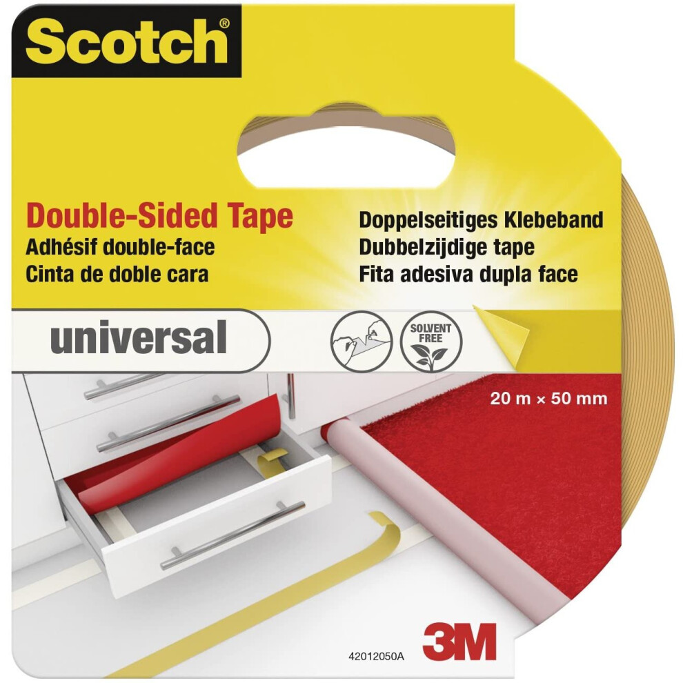 Scotch 42012050 Duct Tape Universal, Double Sided, 50 mm X 20 M, Light Brown