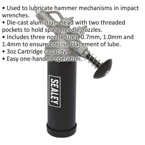 Loops Push Type Mini Grease Gun - 3oz Cartridge Capacity - Three Nozzle Sizes 1