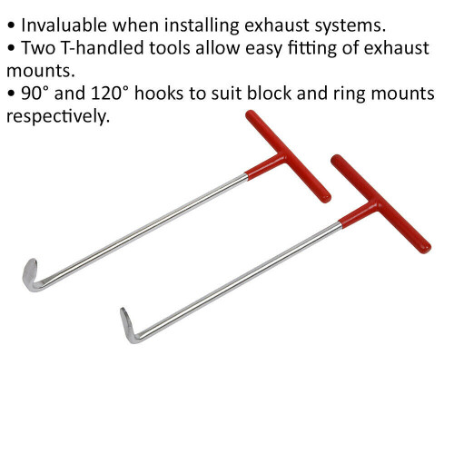 Loops 2 Piece Exhaust Puller Tool Set - T-handle - 90Â & 120Â  Hooks - Exhaust Fitting 1