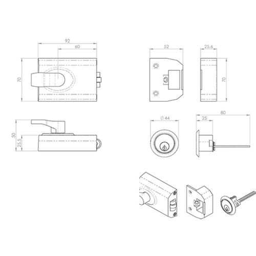 Loops Contract Rim Cylinder Rollerbolt Nightlatch 60mm Satin Chrome Door Lock 2