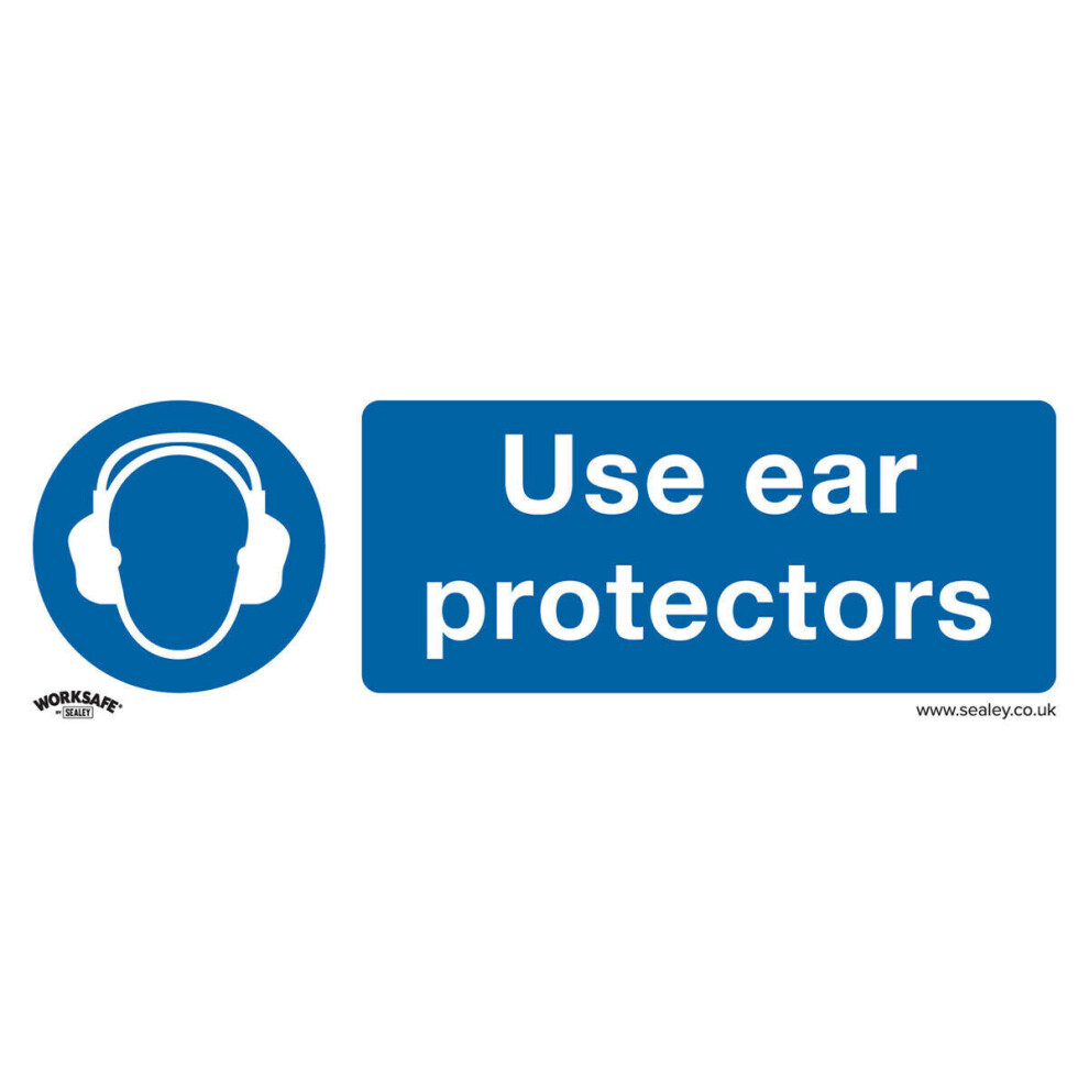 10x USE EAR PROTECTORS Health & Safety Sign - Rigid Plastic 300 x 100mm Warning