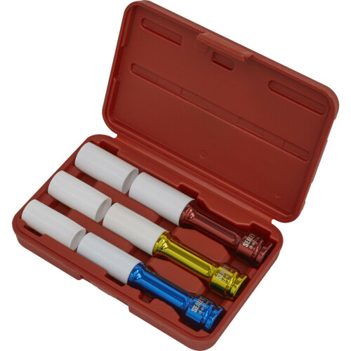 Loops 3 PACK Long Reach Alloy Wheel Impact Socket Set - 1/2" Sq Drive - Sleeved Bits 2