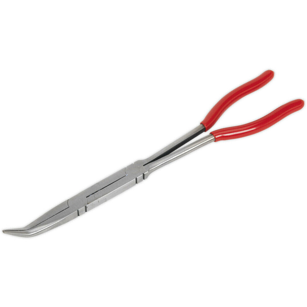 335mm Double Jointed Angled Nose Pliers - Serrated Jaws - Long Reach Design