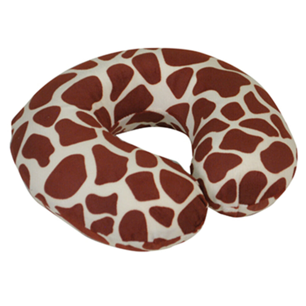 Memory Foam Neck Travel Cushion - Soft Velour Cover - Giraffe Print Design