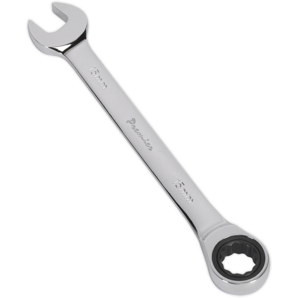 15mm Ratchet Combination Spanner - Chrome Vanadium Steel - 72 Tooth Ratchet Ring