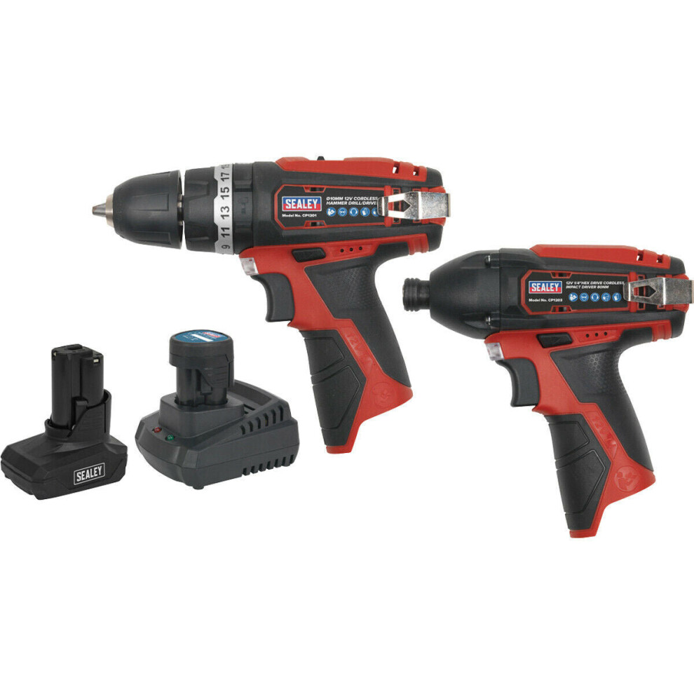 6 Piece 12V Cordless Power Tool Bundle - 2 Batteries & Charger - Storage Bag