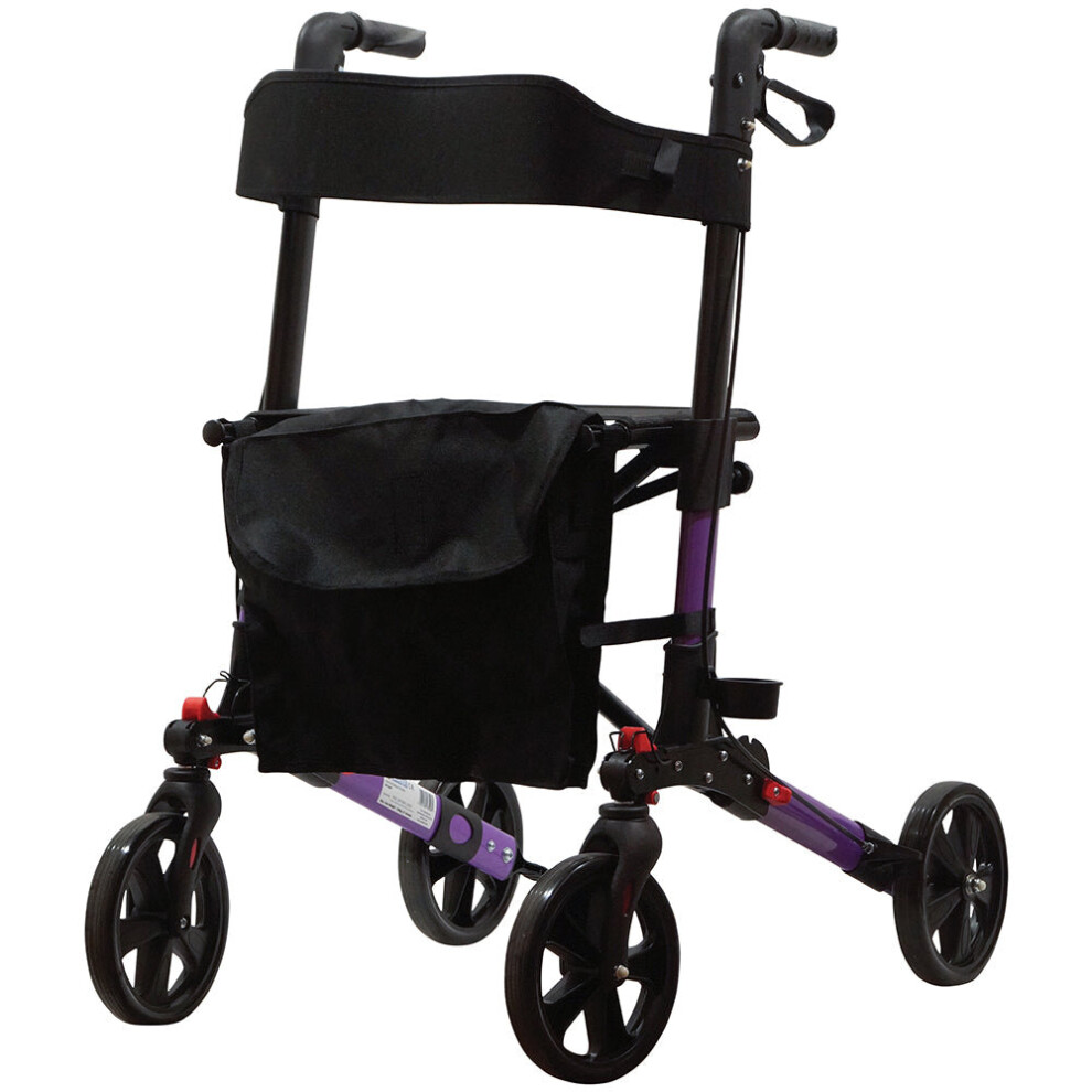 Purple Aluminium 4 Wheel Rollator Walking Aid - Flat Folding 136kg Weight Limit