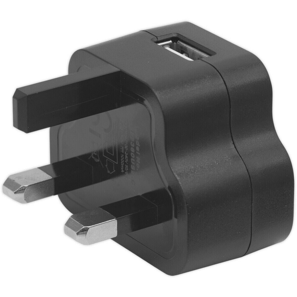 5V 1A Usb Mains Charger - Uk 3-Pin Plug - Phone Tablet Usb Charger Plug Adaptor Black 5056524285657