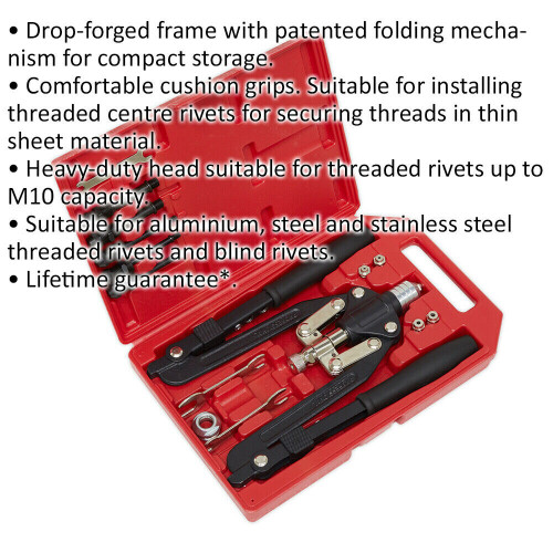 Loops Rivet & Threaded Nut Rivet Kit - Premium Adjustable Nozzle Hand Rivet Gun to M10 1