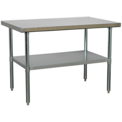 Loops 1.2m Stainless Steel Work Bench & Adjustable Storage Shelf - Kitchen Station