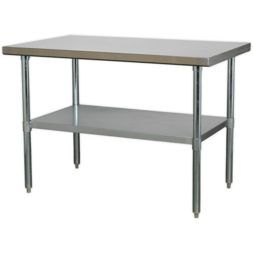 Loops 1.2m Stainless Steel Work Bench & Adjustable Storage Shelf - Kitchen Station 2
