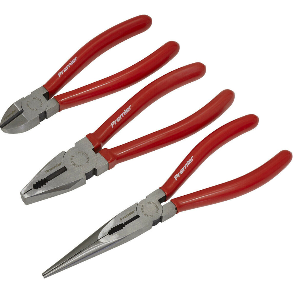 Loops 3 Piece Pliers Set - Combination / Long Nose / Side Cutters - Serrated Jaws