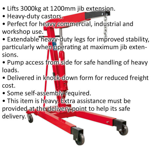 Loops 3 Tonne Fixed Frame Engine Crane with Extendable Legs - Heavy Duty Castors 1