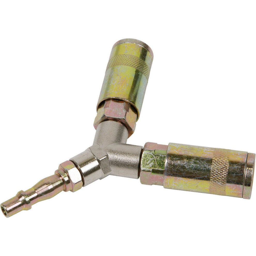 Twin Coupling Bodies Y-Adaptor - 100 Psi Free Airflow Rate - Airflow Splitter 5056524239766