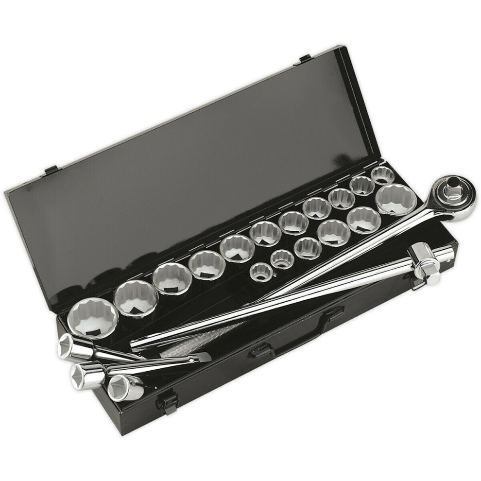 22 Pack Socket Set - 3/4" Square Drive - 12 Point Socket Kit - Chrome Vanadium