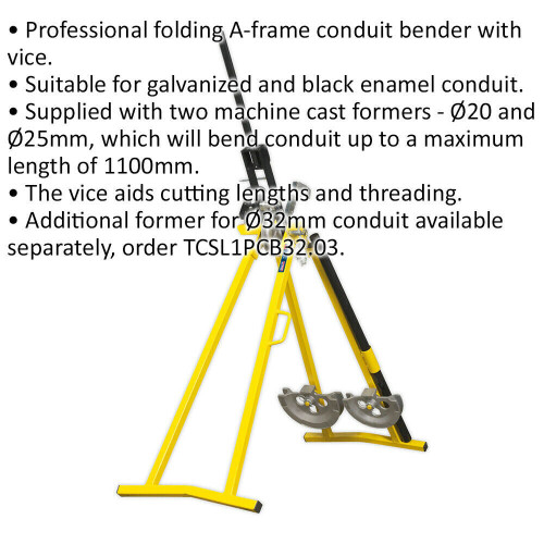 Loops Premium Conduit Bender with Vice - Folding A-Frame - Includes 20mm & 25mm Dies 1