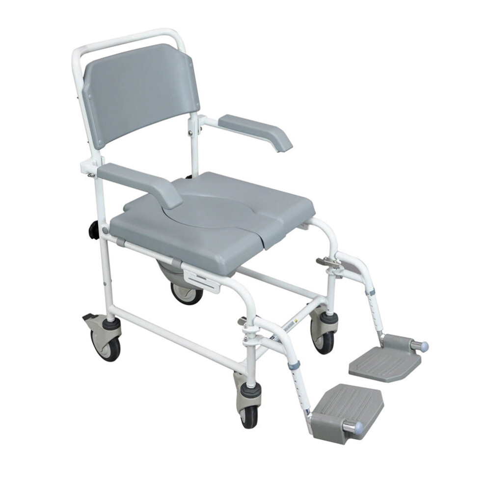 Aidapt Attendant Propelled Shower Commode Chair - Rust Free Alloy Frame 7.5 Litre Potty